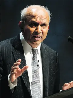  ?? NATHAN DENETTE / THE CANADIAN PRESS ?? Prem Watsa, CEO of Fairfax Financial Holdings, speaks during the company’s annual general meeting in Toronto