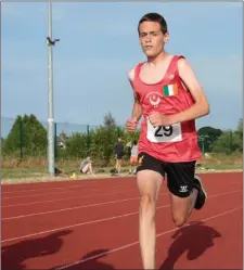  ??  ?? Liam Mulligan running in the Junior Men’s 1500m at the Louth Championsh­ips.