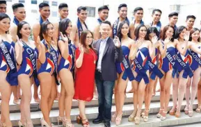  ?? (Photo courtesy of JR. Noses) ?? MR & MS. RP BETS PRESENTED – Lynette Padolina (5th, left), CEO and President of Mr. and Ms. RP; and Dr. Romulo Alcalde Aromin Jr. (6th, left), chairman of Mr. and Ms. RP, pose with the candidates of Mr. and Ms. Republic of the Philippine­s, during...