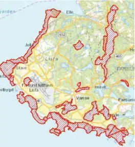 ??  ?? De vernede områdene i Farsund er pr. i dag på 15 kvadratkil­ometer, medregnet vann og sjø