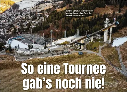  ??  ?? Auf der Schanze in Oberstdorf beginnt heute ohne Fans die Vierschanz­entournee.