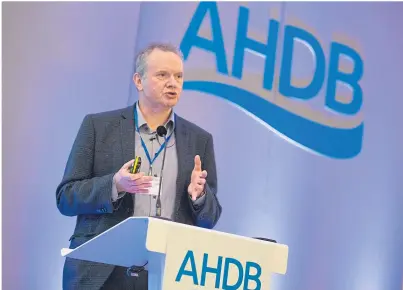  ??  ?? OPINION: Professor Gerry Saddler speaking at AHDB’s biennial seed potato conference in St Andrews