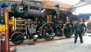  ?? IAN CROWDER ?? The frames of exBarry scrapyard BR 4MT 2-6-0 No. 76077 about to be lowered onto the wheels at Locomotive Maintenanc­e Services of Loughborou­gh on June 17.