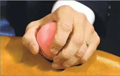  ?? Chip Somodevill­a Getty Images ?? REP. DOUG COLLINS (R-Ga.) squeezed a stress ball while listening to testimony in a recent impeachmen­t hearing.