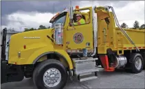  ?? FRANCINE D. GRINNELL — MEDIANEWS GROUP ?? Wilton Highway Department Lou Jenison says the new 2020 Western Star tandem truck he’ll drive this winter “isn’t hard to learn. Just pay attention, and drive slow.”
