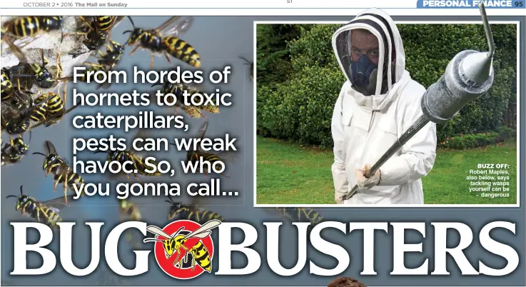  ??  ?? BUZZ OFF: Robert Maples, also below, says tackling wasps yourself can be dangerous