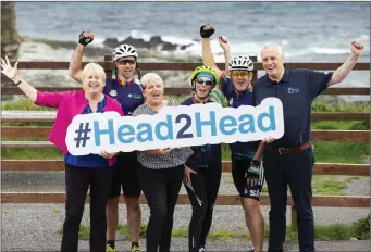  ??  ?? Wicklow cyclists Myles Barnes, Joan Green and Stephen Bell with Interim CEO of Jack &amp; Jill, Carmel Doyle, nurse Eilín Ní Mhurchú and Vincent Mulvey, Bank of Ireland Chief Risk Officer.