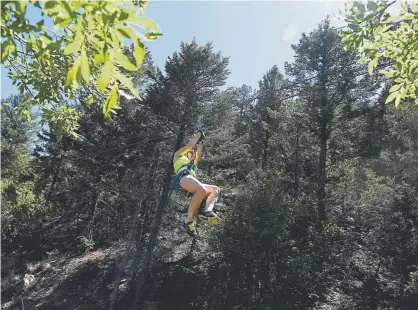  ?? Photos by Aaron Ontiveroz, The Denver Post ?? Aida Taranda of Boca Raton, Fla., goes for a ride at AVA Colorado Ziplining in Idaho Springs. In 2000, there were only 10 commercial ziplines in the U.S. By 2016, that number had grown to 400.