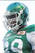  ?? BRANDON HARDER ?? Charleston Hughes had two sacks for the Riders against Calgary on Saturday.