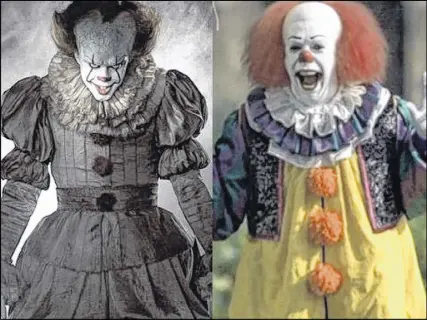  ?? WARNER BROS. CO. PHOTOS ?? The latests re-imagining of Stephen King’s “It” is a film that stars Bill Skarsgård, left, as the terrifying Pennywise, while in a 1990 miniseries it was Tim Currie doing the honours.