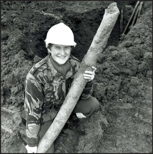  ??  ?? Lucy on her first mission, Operation Crabstick, in 1990, clearing 18 live wartime explosives at Eastleigh Airport