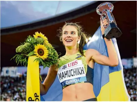  ?? Foto: J. Bott/dpa ?? Sehr erfolgreic­h: Jaroslawa Mahutschic­h siegte im September in Zürich mit 2,03 Metern.