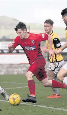  ??  ?? Pushing forward David Galt enters the East Fife box