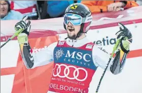  ?? FOTO: EFE ?? Marcel Hirscher celebra la victoria en el gigante de la Copa del Mundo de Adelboden