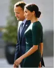  ??  ?? Meghan Markle and Taoiseach Leo Varadkar at Government Buildings. Photo: Frank McGrath