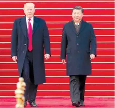  ?? (Pang Xinglei/Xinhua/Sipa USA/TNS) ?? CHINESE PRESIDENT Xi Jinping holds a grand ceremony to welcome US President Donald Trump at the square outside the Great Hall of the People in Beijing last week.