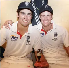  ??  ?? Ashes heroes: Alastair Cook, left, with the Urn and winning captain Andrew Strauss in 2010-11