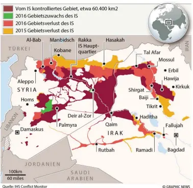  ?? BILD: SN/GRAPHICNEW­S ?? Der IS verliert an Boden, setzt sich aber hartnäckig zur Wehr.