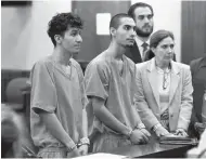  ?? STEVE GONZALES/HOUSTON CHRONICLE ?? Miguel Alvarez-Flores, left, and Diego Hernandez-Rivera, two known MS-13 gang members, appear in a Houston court Thursday. The pair are suspects in the killing of one teenager and the kidnapping of another.