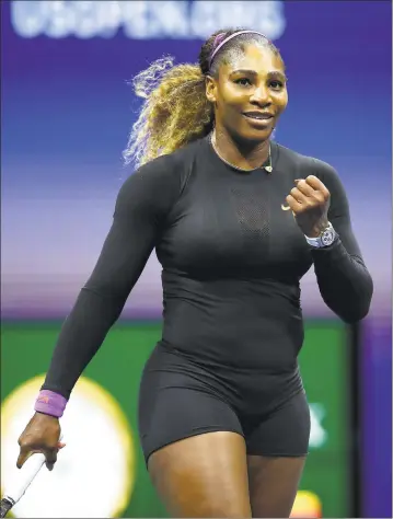  ?? Clive Brunskill / Getty Images ?? Serena Williams of the United States celebrates after beating Elina Svitolina of the Ukraine in the U.S. Open semifinals on Thursday in New York.