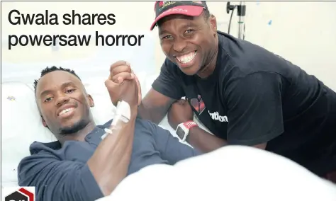  ?? PICTURE: SIBONELO NGCOBO/AFRICAN NEWS AGENCY (ANA) ?? BEST BUDDIES:
Triathlon star Mhlengi Gwala feels the hand of support from his friend, Sandile Shange, as he recovers from a powersaw attack during an early morning ride near Howard College. Use our AR technology to watch Gwala talk to us from his...