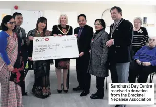  ??  ?? Sandhurst Day Centre received a donation from the Bracknell Nepalese Associatio­n