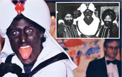  ?? ?? Blackface: The new photo of Justin Trudeau and, inset, the earlier picture taken at 2001 event