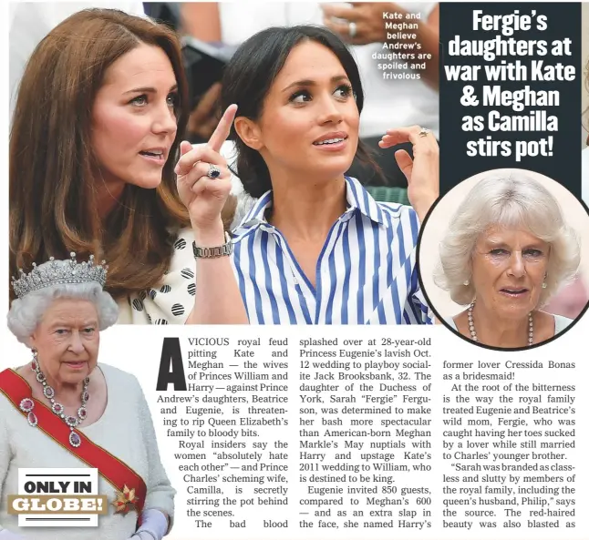  ??  ?? Kate and Meghan believe Andrew’s daughters are spoiled and frivolous