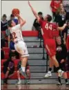  ?? RANDY MEYERS — THE MORNING JOURNAL ?? Luke Howes of Fairview shoots over Collin Myers of Firelands during the third quarter.