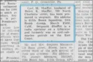  ?? PHOTO FROM SCREENSHOT ?? Image of a notice in the Oc t. 11, 1943 edition of The Mercury announcing Carl Shaffer’s promotion.