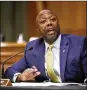  ?? ANDREW HARNIK/
ASSOCIATED PRESS ?? Sen. Tim Scott, R-S.C., speaks during a Senate committee hearing on new virus tests.