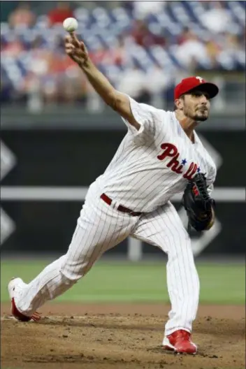  ?? MATT SLOCUM — THE ASSOCIATED PRESS ?? Phillies starter Zach Eflin pitched into the sixth inning Monday night, but the Phillies dropped a 5-3 decision to the Nationals.