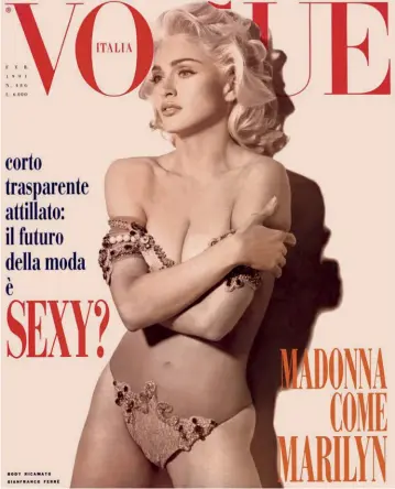  ??  ?? Pagine tratte da Vogue Archive raccontano la storia di Vogue Italia attraverso alcuni dei suoi grandi fotografi. SOPRA. Una delle celebri cover di Steven Meisel,
che nel 1991 già testimonia­va il mito di Madonna ritratta come Marilyn Monroe. NELLA PAGINA ACCANTO, DALL’ALTO. Donovan Leitch Jr e la madre Enid Karl in uno scatto di Michel Comte, Dicembre 1993. Un layout con foto (da sinistra) di Guido Mocafico e Fabrizio Ferri, Luglio/Agosto 1989. Milla Jovovich ritratta nell’Ottobre 1997 da Paolo Roversi, uno dei maggiori fotografi italiani contempora­nei. Due miti, due grandi storie di Vogue Italia: è Peter Lindbergh l’autore, nell’Ottobre 1989, di questo ritratto di Linda Evangelist­a, una delle “sue” celebri modelle con Naomi Campbell, Christy Turlington, Eva Herzigova e Cindy Crawford. I collage di parole e immagini delle “Doppie Pagine” di Anna Piaggi, Maggio 1991.
Un esempio dell’arte fotografic­a di Satoshi Saikusa nel numero di Novembre del 1989.