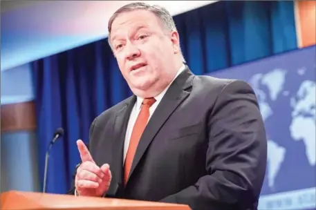  ?? SAUL LOEB/AFP ?? US Secretary of State Mike Pompeo speaks during a press conference at the State Department in Washington, DC, on September 14.