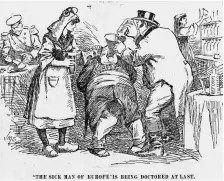  ??  ?? SICK MAN of Europe: Political cartoon by JM Staniforth, 1898. National representa­tions of the Great Powers of Europe ‘healing’ a subdued Crete, dressed in Turkish garb – the ruling power on the island at the time – in the aftermath of the Cretan Uprising in 1898.