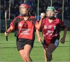  ??  ?? Aoife O’Connor (Oulart-The Ballagh) is chased by Lisa Firman.