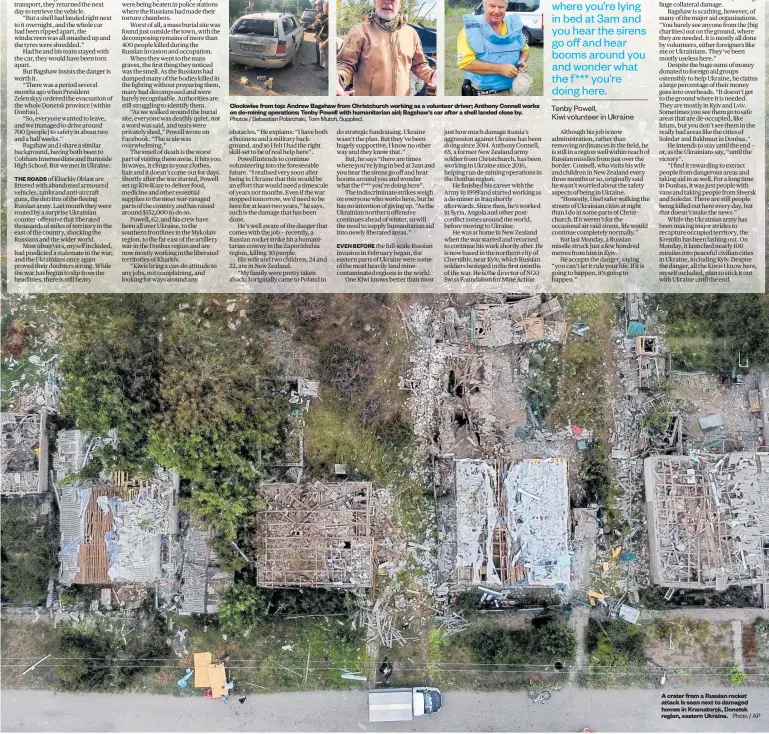  ?? Photo / AP ?? A crater from a Russian rocket attack is seen next to damaged homes in Kramatorsk, Donetsk region, eastern Ukraine.