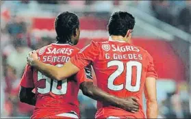  ??  ?? Nélson Semedo y Gonçalo Guedes, en su época juntos en el primer equipo del Benfica