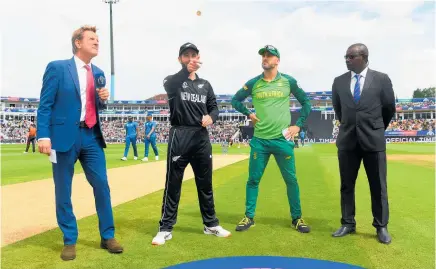  ?? Photo / Getty Images ?? Black Caps captain Kane Williamson makes the toss before the thrilling win over South Africa at Edgbaston.