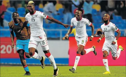  ?? Picture: REUTERS ?? SCORE: Burkina Faso’s Aristide Bance celebrates with his teammates after scoring a goal