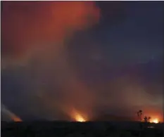  ??  ?? Lava shoots into the night sky from active fissures on the lower east rift of the Kilauea volcano Tuesday near Pahoa, Hawaii. AP PHOTO/CALEB JONES