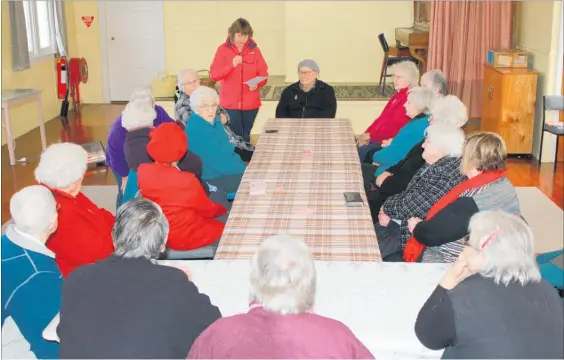  ??  ?? Di Eagle, chairwoman of Pahiatua Community Services Trust, speaking about the older adults needs assessment survey at the Young At Heart meeting in Woodville which is held on the fourth Thursday from 2pm at the Anglican Church Hall monthly. This month...