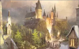  ?? Universal Creative ?? AN ARTIST’S rendering of Hogwarts Castle, part of the Harry Potter world coming to Universal Studios Hollywood. The park will also get a unique 3-D ride.