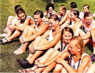  ?? ?? Above left: Girls of the BDM at a sporting tournament. Above right: Kirsten Eckermann, on the left, is pictured here at a Nazi Party rally collecting donations (via Eckermann)