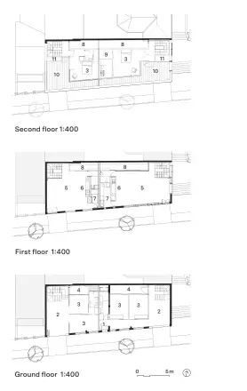  ??  ?? 1 Entry 2 Garage/multipurpo­se space 3 Bedroom/ study 4 Courtyard 5 Living/dining
6 Kitchen 7 Pantry 8 Atrium/ lightwell 9 Robe 10 Terrace 11 BBQ/store