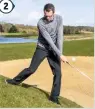  ??  ?? To engage the bounce, exaggerate the wrist hinge so the thumbs point up in the backswing. Try to feel like you’re swinging down, not up, the slope.