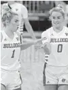  ?? ZAMORA/AP ERIC PAUL ?? Fresno State’s Haley Cavinder, left, and Hanna Cavinder celebrate during a game in 2021. The twins, who were among the first NCAA athletes to strike lucrative name, image and likeness deals, have announced that they are transferri­ng to Miami.