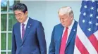  ?? PETE MAROVICH/EPA-EFE ?? President Donald Trump says Japanese Prime Minister Shinzo Abe nominated him for “a thing called the Nobel Prize.” Abe appreciate­s Trump for his work on getting North Korea to simmer down.