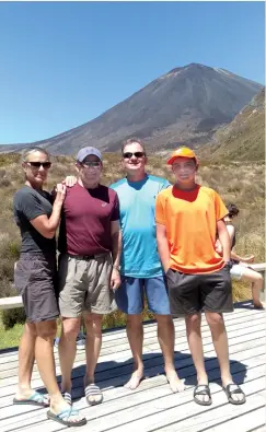  ?? Photo by Daniel Haddock, Havelock North. ?? Below left: On the Tongariro Northern Circuit. Reaching the final hut at Mangatepop­o after 3 days so close to Ngauruhoe , fellow trampers Udi, Marcel, Murray and Mitchell.