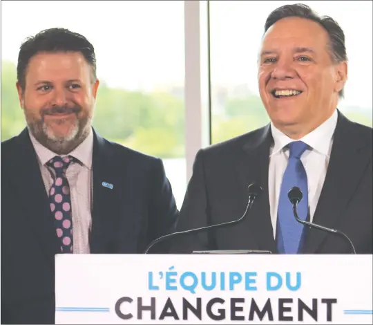  ?? GORDON LAMBIE ?? Bruno Vachon and CAQ leader Francois Legault